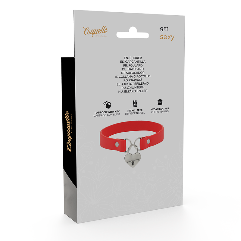 COQUETTE CHIC DESIRE – ROTE VEGANE LEDER-HALSKETTE MIT HERZ-ACCESSOIRE MIT SCHLÜSSEL?
