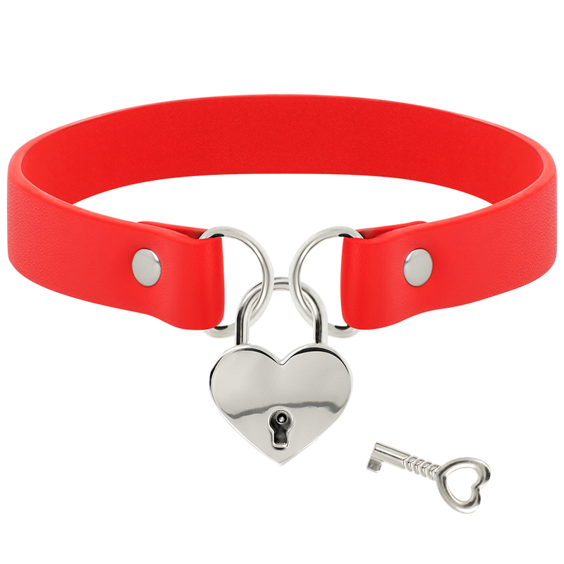COQUETTE CHIC DESIRE – ROTE VEGANE LEDER-HALSKETTE MIT HERZ-ACCESSOIRE MIT SCHLÜSSEL?