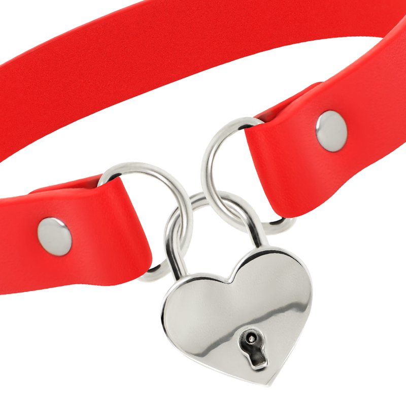 COQUETTE CHIC DESIRE – ROTE VEGANE LEDER-HALSKETTE MIT HERZ-ACCESSOIRE MIT SCHLÜSSEL?