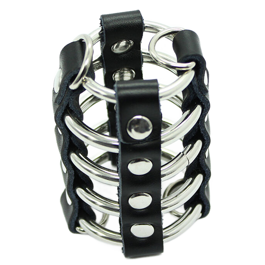 OHMAMA FETISH - PENISKÄFIG MIT METALLRINGEN UND LEDERRIEMEN