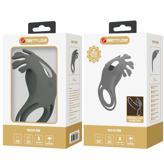 PRETTY LOVE - RUBEN DOUBLE ANNEAU VIBRANT AVEC STIMULATEUR GRIS