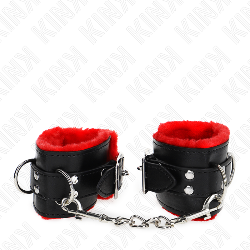 KINK – MIT PELZ GEFÜTTERTE HANDGELENKSTÜTZEN MIT QUADRATISCHEN LÖCHERN, VERSTELLBARER ROTER UND SCHWARZER GÜRTEL 17-29 CM X 6 CM