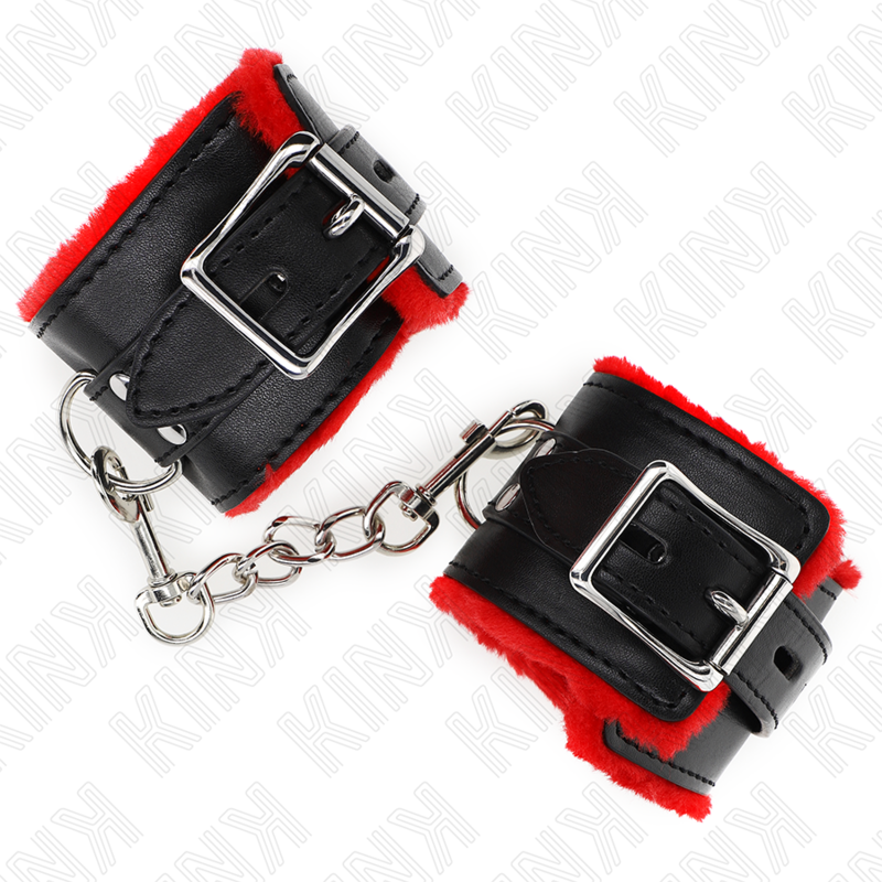 KINK – MIT PELZ GEFÜTTERTE HANDGELENKSTÜTZEN MIT QUADRATISCHEN LÖCHERN, VERSTELLBARER ROTER UND SCHWARZER GÜRTEL 17-29 CM X 6 CM