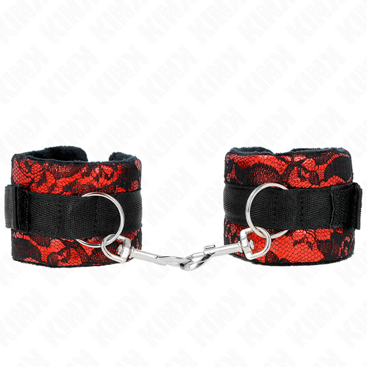 KINK – KURZE ARMBÄNDER AUS SAMTSPITZE UND ROT/SCHWARZEM NYLONBAND 23 X 6,5 CM