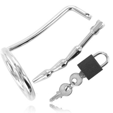 METALLHART - HODENRING MIT Harnröhren-Keuschheitsstecker