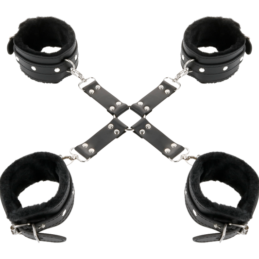 DARKNESS – HANDSCHELLEN AUS SCHWARZEM LEDER FÜR FÜSSE UND HÄNDE