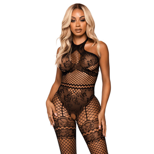 LEG AVENUE – Netzhalter-Bodystocking, Einheitsgröße – Schwarz