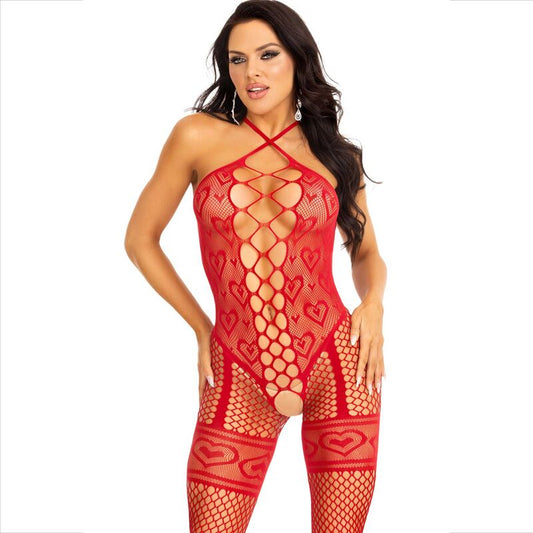 LEG AVENUE - RED HEARTS Neckholder-Bodystocking in Rot