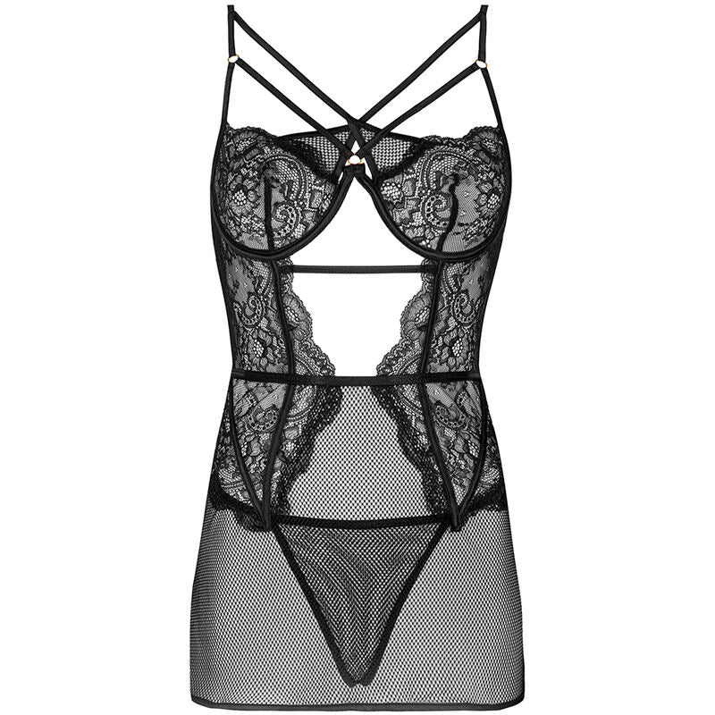 LIVCO CORSETTI FASHION - BARIRIN LC 90633 CHEMISE + CULOTTE NOIR L/XL