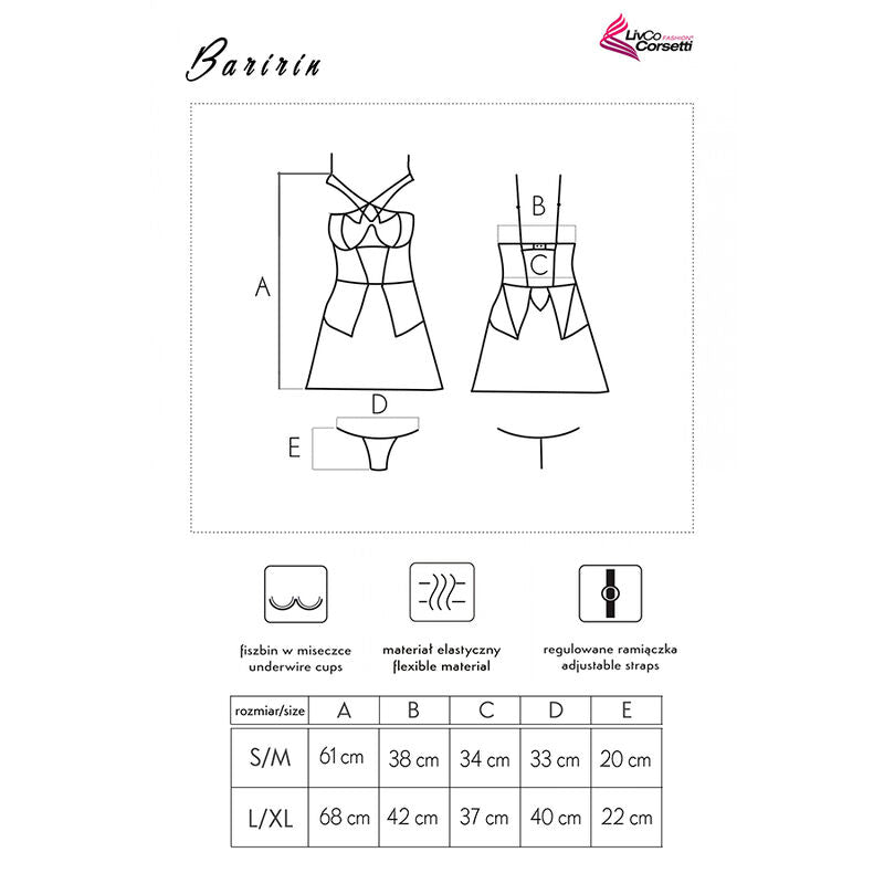 LIVCO CORSETTI FASHION - BARIRIN LC 90633 CHEMISE + CULOTTE NOIR L/XL