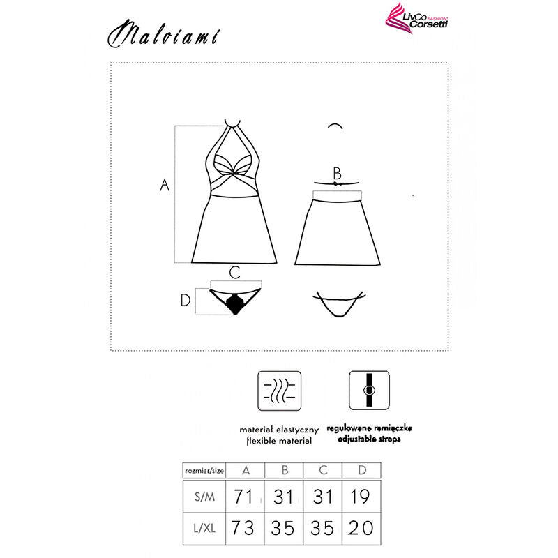 LIVCO CORSETTI FASHION - MALVIAMI LC 90625 CHEMISE + CULOTTE NOIR L/XL