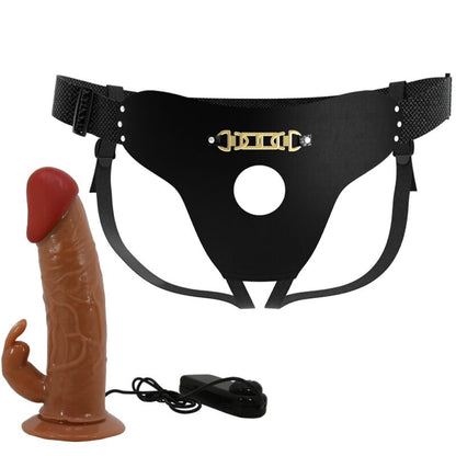 PRETTY LOVE - MARION UNIVERSAL SLIP HARNESS MIT VIBRIERENDEM DILDO 19 CM BRAUN