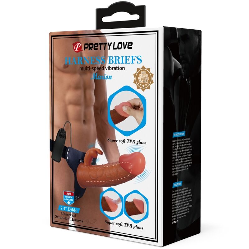PRETTY LOVE - MARION UNIVERSAL SLIP HARNESS MIT VIBRIERENDEM DILDO 19 CM BRAUN