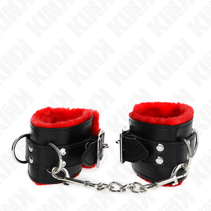 KINK – MIT PELZ GEFÜTTERTE HANDGELENKSTÜTZEN MIT QUADRATISCHEN LÖCHERN, VERSTELLBARER ROTER UND SCHWARZER GÜRTEL 17-29 CM X 6 CM
