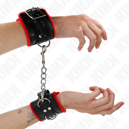 KINK – MIT PELZ GEFÜTTERTE HANDGELENKSTÜTZEN MIT QUADRATISCHEN LÖCHERN, VERSTELLBARER ROTER UND SCHWARZER GÜRTEL 17-29 CM X 6 CM