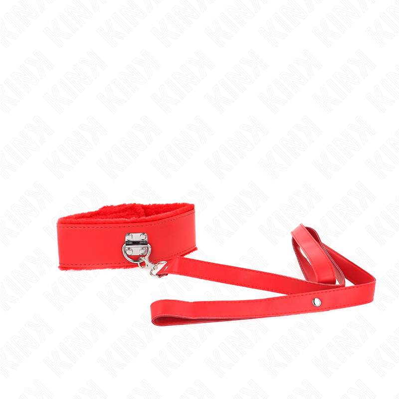 KINK - HALSBAND MIT LEINE 116 CM MIT SILBERNEN NIETEN MODELL 4 ROT, VERSTELLBAR 40-48 CM X 6 CM