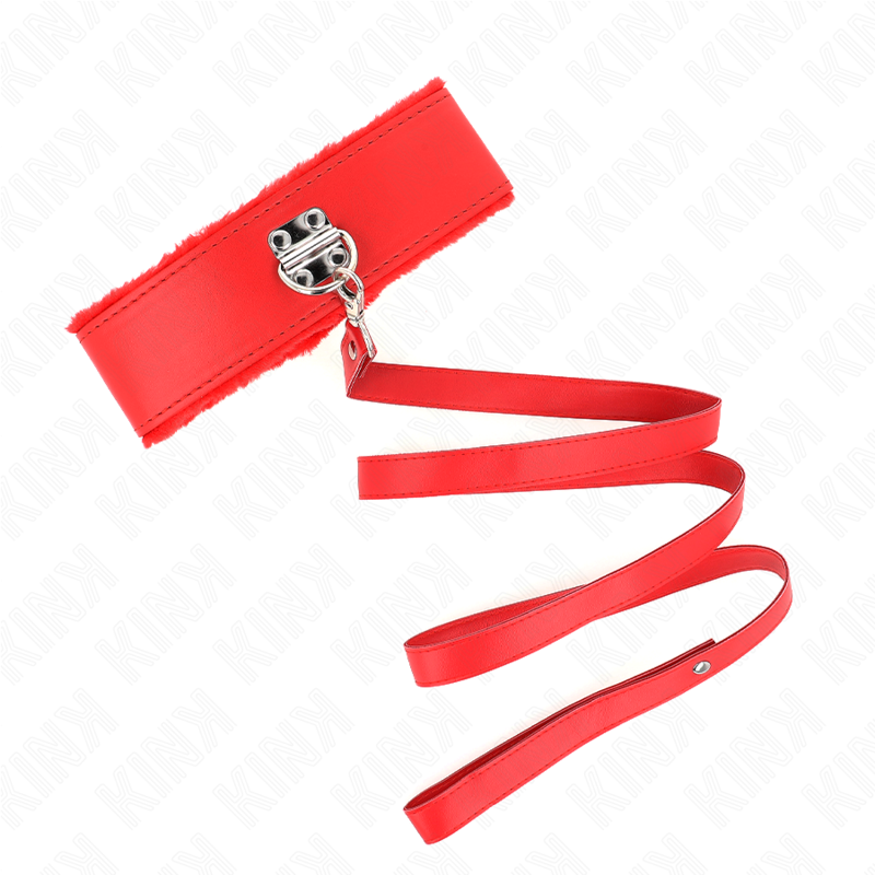 KINK - HALSBAND MIT LEINE 116 CM MIT SILBERNEN NIETEN MODELL 4 ROT, VERSTELLBAR 40-48 CM X 6 CM