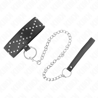 KINK - HALSBAND 65 CM MIT LEINE MIT SILBERNEN NIETEN MODELL 3 VERSTELLBAR 36-43 CM X 5 CM