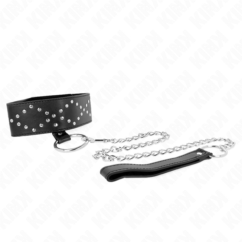 KINK - HALSBAND 65 CM MIT LEINE MIT SILBERNEN NIETEN MODELL 3 VERSTELLBAR 36-43 CM X 5 CM