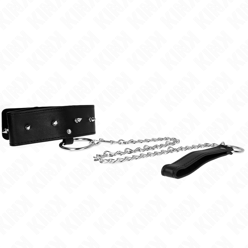 KINK - HALSBAND 65 CM MIT LEINE MIT SILBERNEN NIETEN MODELL 2 VERSTELLBAR 36-43 CM X 5 CM
