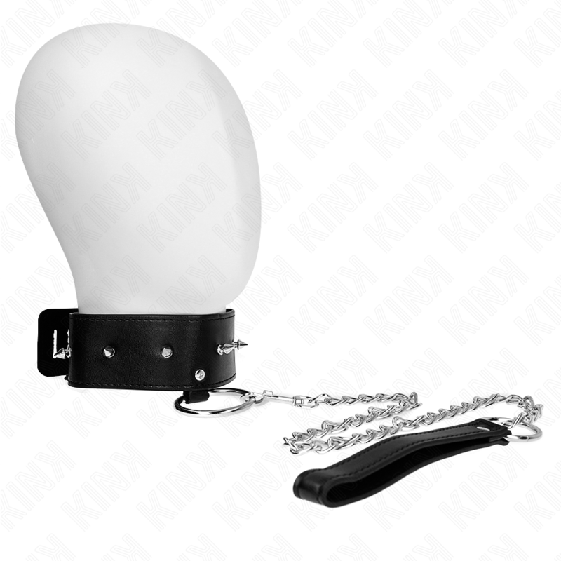 KINK - HALSBAND 65 CM MIT LEINE MIT SILBERNEN NIETEN MODELL 2 VERSTELLBAR 36-43 CM X 5 CM