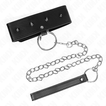 KINK - HALSBAND 65 CM MIT LEINE MIT SILBERNEN NIETEN MODELL 2 VERSTELLBAR 36-43 CM X 5 CM