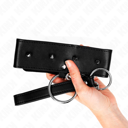 KINK - HALSBAND 65 CM MIT LEINE MIT SILBERNEN NIETEN MODELL 2 VERSTELLBAR 36-43 CM X 5 CM