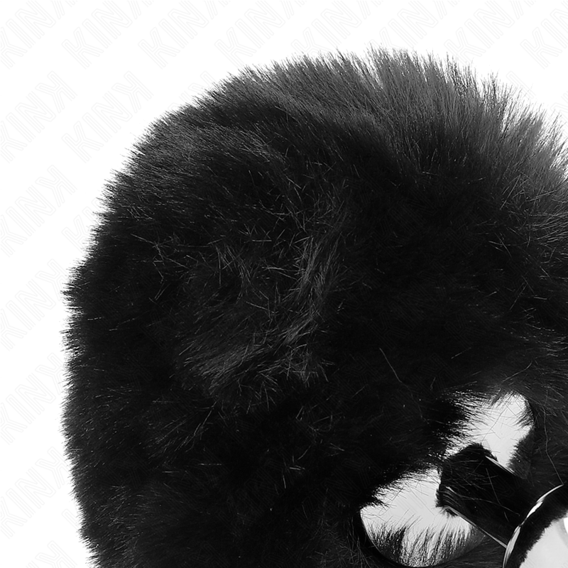 KINK – EDELSTAHLKAPPE 7 x 3 CM MIT SCHWARZEM KUNSTPELZ-KANINCHENSCHWANZ 8 CM