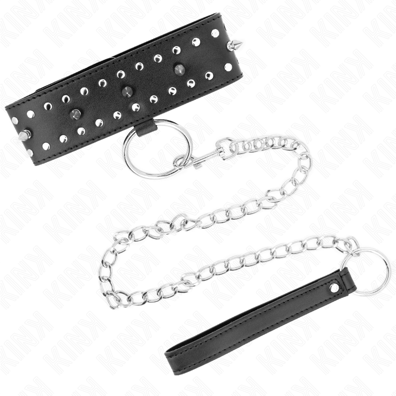 KINK - HALSBAND MIT LEINE 65 CM MIT SILBERNEN NIETEN MODELL 1 VERSTELLBAR 36-43 CM X 5 CM