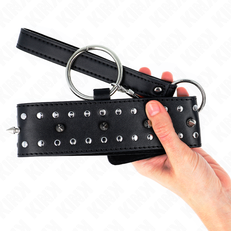 KINK - HALSBAND MIT LEINE 65 CM MIT SILBERNEN NIETEN MODELL 1 VERSTELLBAR 36-43 CM X 5 CM