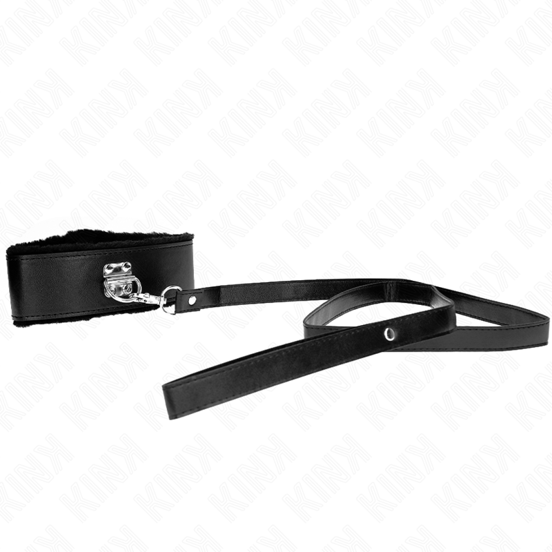 KINK - HALSBAND MIT LEINE 116 CM MIT SILBERNEN NIETEN MODELL 4 SCHWARZ VERSTELLBAR 40-48 CM X 6 CM