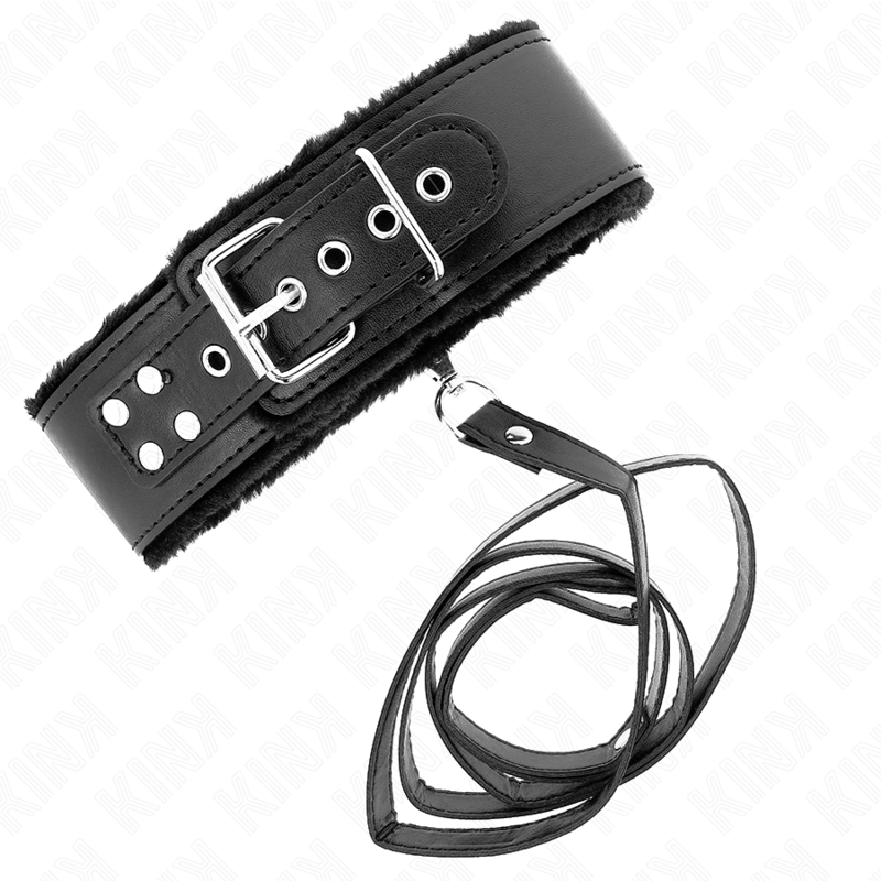 KINK - HALSBAND MIT LEINE 116 CM MIT SILBERNEN NIETEN MODELL 4 SCHWARZ VERSTELLBAR 40-48 CM X 6 CM