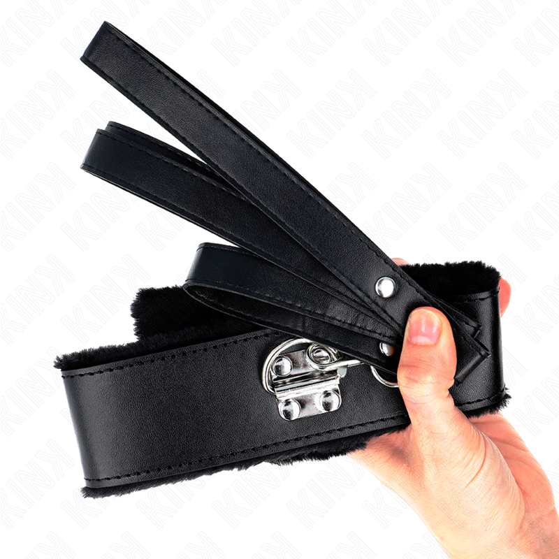 KINK - HALSBAND MIT LEINE 116 CM MIT SILBERNEN NIETEN MODELL 4 SCHWARZ VERSTELLBAR 40-48 CM X 6 CM
