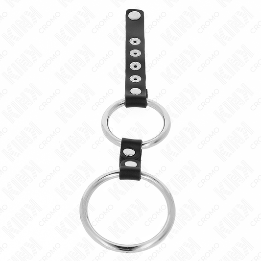 KINK - DOUBLE ANNEAU PÉNIS EN MÉTAL DE 3,8 CM À 5 CM CONNECTÉ AU CUIR