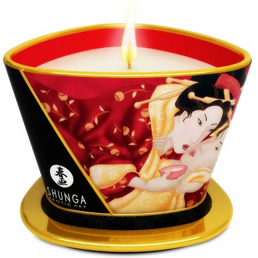 SHUNGA – MINI CARESSE MIT ERDBEERKERZEN UND CAVA-MASSAGEKERZE 170 ML